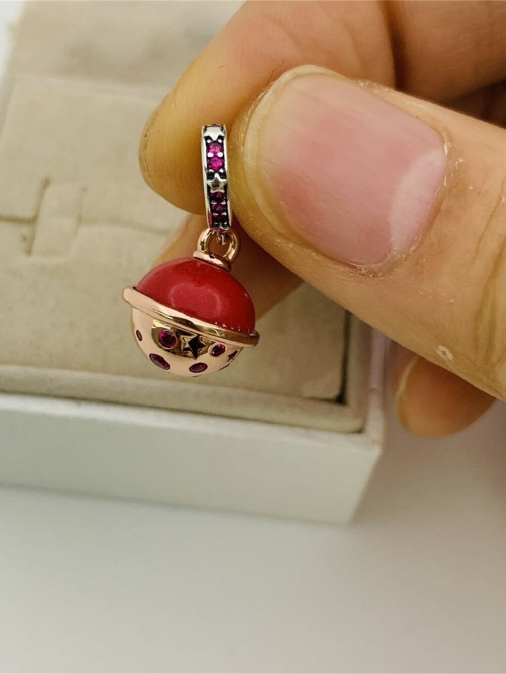 ✨🔥Pandora Red Bell Dangle Charm Rose Gold